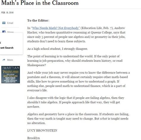 NYT Math Has  a Place